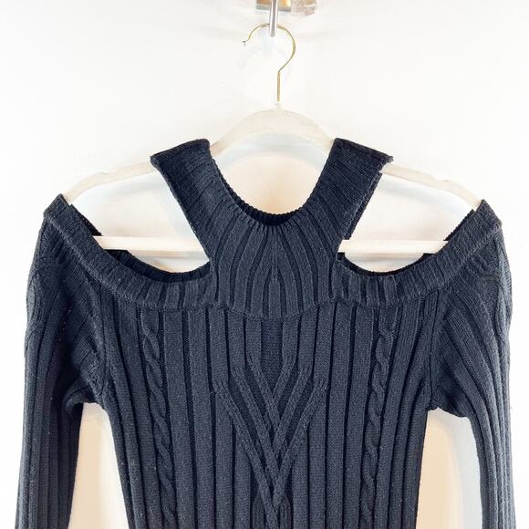 Anne Fontaine Amandine Long Sleeve Knit Dress With Shoulder Cutouts Black Small - Picture 10 of 14